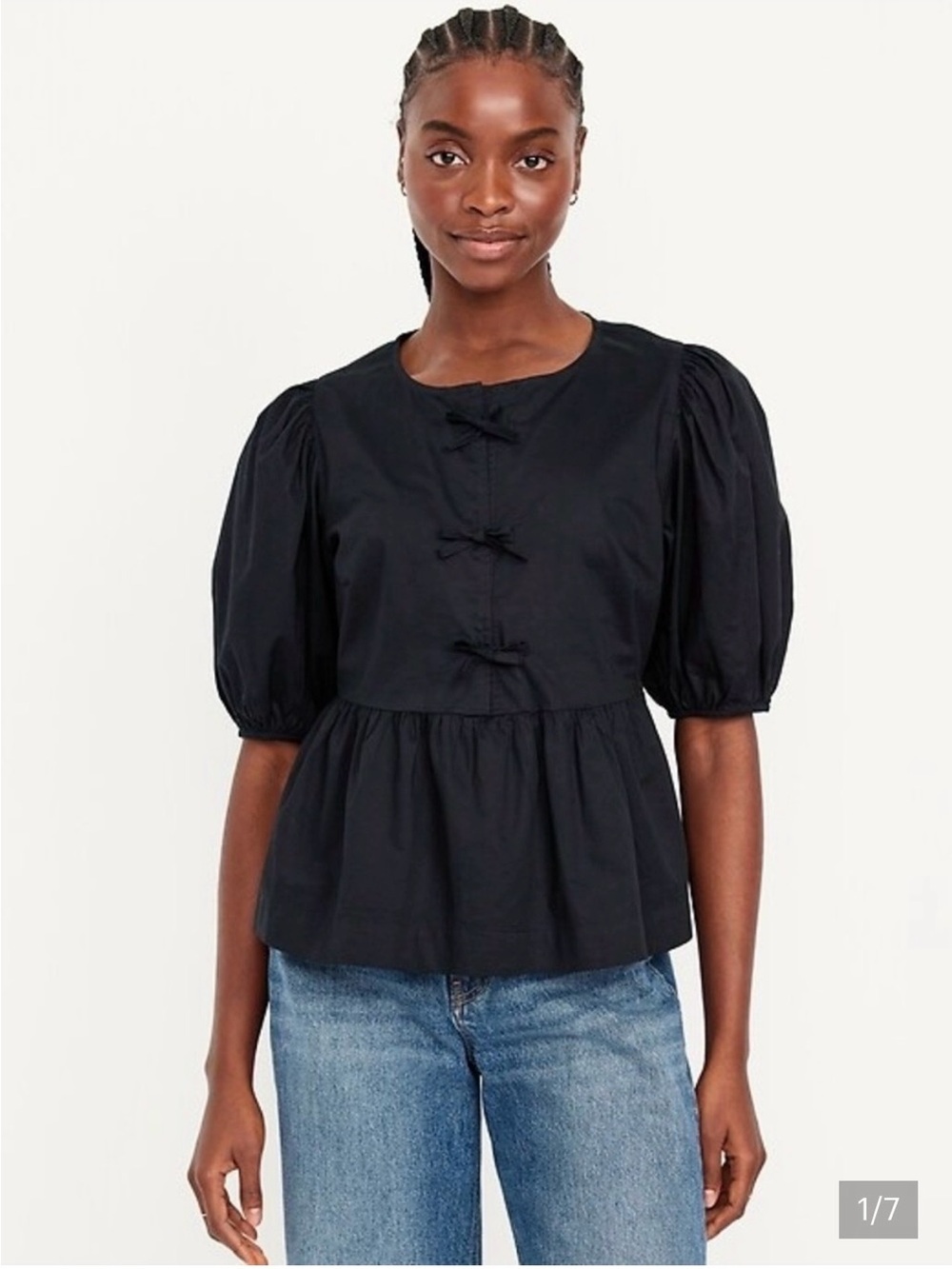 Old Navy Women’s Black Puff-Sleeve Peplum Top